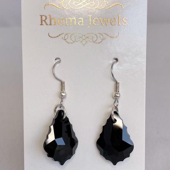 Rhema Jewels Swarovski Jet Crystal Earring - Picture 1 of 13